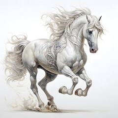 Brushstroke watercolor style realistic full body portrait of a unicorn on white background Generated by AI 03