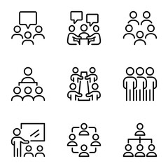 Business People Related Vector Line Icons set. organization, partnership, coworker, togetherness, collaboration, leader, leadership, conference, cooperation, discussion, management, stroke, teamwork