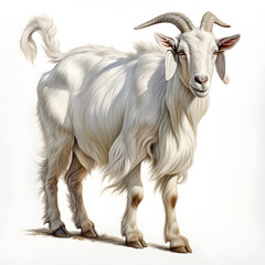 Brushstroke watercolor style realistic full body portrait of a white goat on white background Generated by AI 01