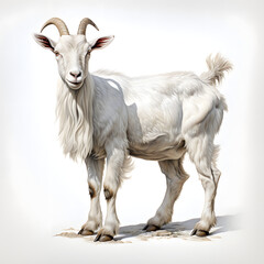 Brushstroke watercolor style realistic full body portrait of a white goat on white background Generated by AI 02