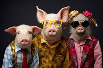 humanized pig family portrait