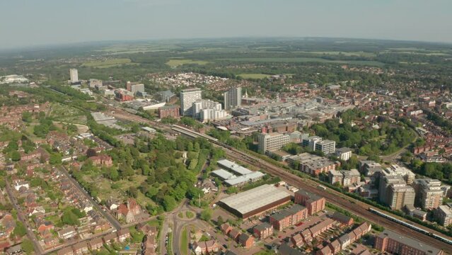 Slow aerial shot towards Basingstoke town centre