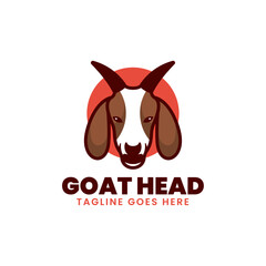 Vector Logo Illustration Goat Head Simple Mascot Style.