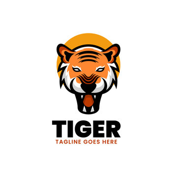 Vector Logo Illustration Tiger Simple Mascot Style.