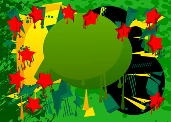 Black, red, green and yellow graffiti speech bubble background. Messaging sign street art, Discussion symbol performed in urban painting style.