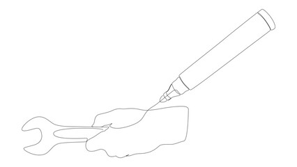 One continuous line of Wrench drawn with a pencil, felt tip pen. Thin Line Illustration vector concept. Contour Drawing Creative ideas.