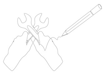 One continuous line of Wrench drawn with a pencil, felt tip pen. Thin Line Illustration vector concept. Contour Drawing Creative ideas.