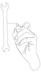One continuous line of Wrench drawn with a pencil, felt tip pen. Thin Line Illustration vector concept. Contour Drawing Creative ideas.