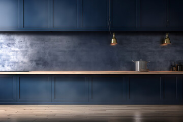 A navy blue-decorated kitchen. (Generative AI)