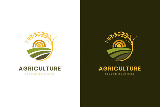agriculture logo design for agronomy, wheat farm, rural country farming field, natural harvest
