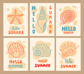 Seashells summer greeting posters with lettering