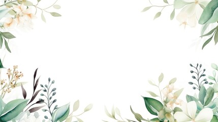 Fototapeta na wymiar Composition of minimal botanical wedding frame on white background watercolor
