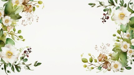 Obraz na płótnie Canvas Composition of minimal botanical wedding frame on white background watercolor