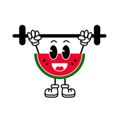 Watermelon character lifting barbell
