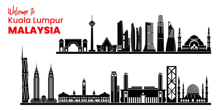 Welcome to Kuala Lumpur Malaysia city skyline silhouette. Landmarks of Malaysia. Vector city of Kuala Lumpur malaysia
