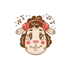 Sheep in headphones listening to music