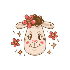 Cartoon sheep with flowers