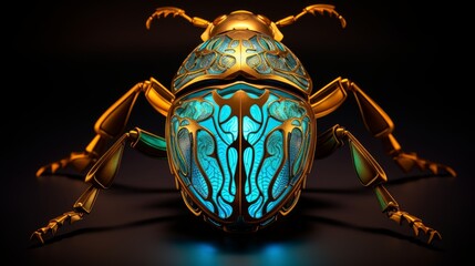 Glowing Scarab: A Luminous Encounter with Nature - obrazy, fototapety, plakaty