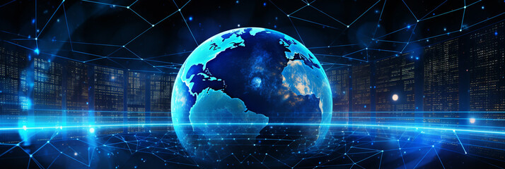 Obraz premium Digital Cyberspace: Global Network Connection, Virtual Technology, and Futuristic Internet Communication