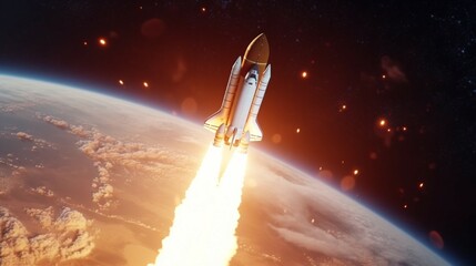 A rocket taking off from Earth with flames coming gena.Generative AI