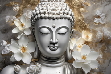 buddha and glowing lotus flower, generative AI - obrazy, fototapety, plakaty
