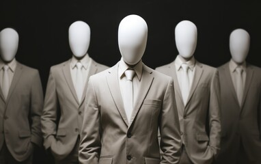 Anonymity featuring unknown persons standing with blank faces and white background
