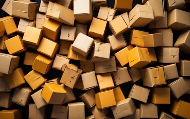 Engaging overhead shot of recycled cardboard boxes arranged neatly. . Flat lay, top view, copy space