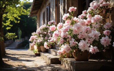 Fototapeta na wymiar Flowers in pots in the garden