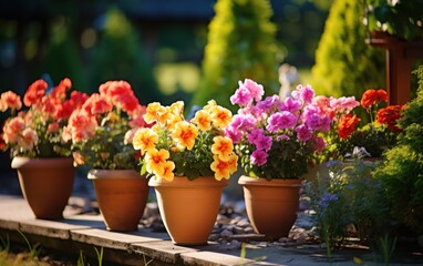 Fototapeta na wymiar Flowers in pots in the garden