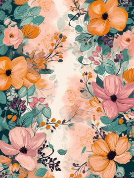 Watercolor style delightful floral pattern background . Created with Generative AI technology