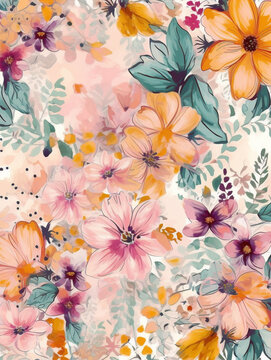 Watercolor style delightful floral pattern background . Created with Generative AI technology
