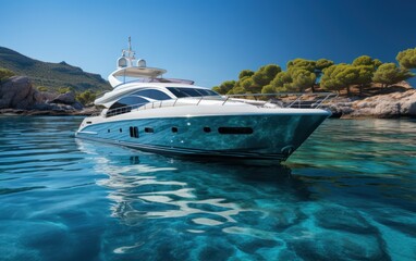 luxury yacht cruising in deep blue Aegean sea.