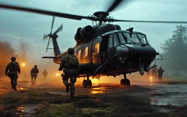 military helicopter transports soldiers.