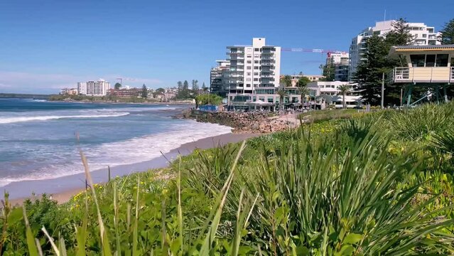HD Video-Coastal erosion at North Cronulla Beach in Sydney, Australia. A huge amount of sand was ripped from the beach and the ocean reached close up to the sea wall and nearby buildings in June 2022.