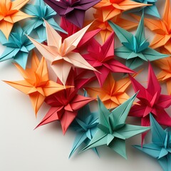 Origami cranes or handmade paper cranes. White Background.