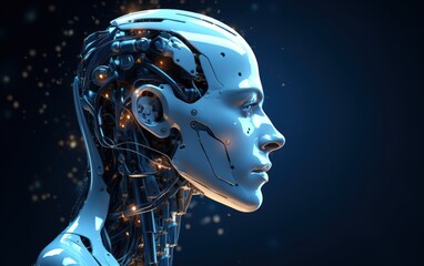 Technology, artificial future futural business banner Panorama - Closeup of robotic people.