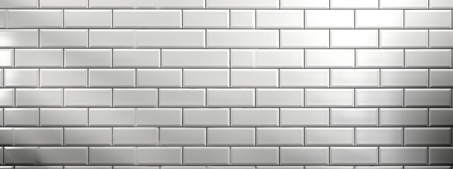 White light brick subway tiles ceramic wall texture wide tile background banner panorama, seamless pattern.