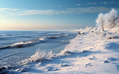 Winter seashore of the ocean.