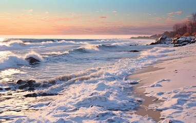 Winter seashore of the ocean.