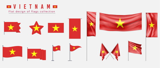 Vietnam flag set, flat design of flags collection