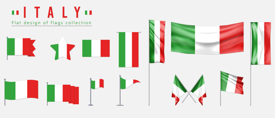 Italy flag set, flat design of flags collection