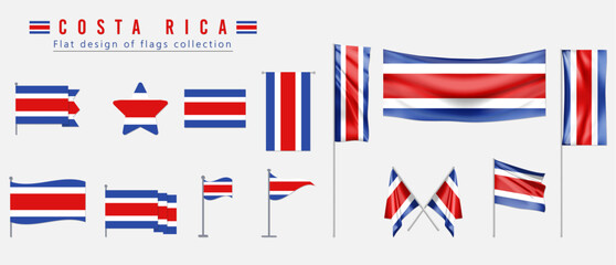 Costa Rica flag set, flat design of flags collection