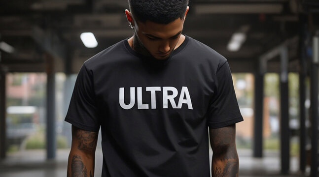 A black shirt with the word ultra an on it by Generative AI