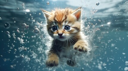 Cute Cat  swimming underwater