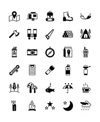 Vector camping related solid set white background