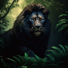 black lion in jungle cinematic realistic 