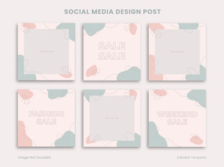 Set of Editable Social Media Instagram Design Post Template, Decorated with Cute Pink Organic Object Frame. Suitable for Promotion, Advertising, Presentation, Product Fashion, Beauty, Cosmetic, Bakery
