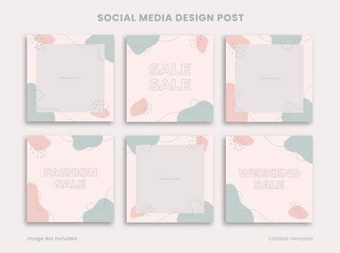 Set of Editable Social Media Instagram Design Post Template, Decorated with Cute Pink Organic Object Frame. Suitable for Promotion, Advertising, Presentation, Product Fashion, Beauty, Cosmetic, Bakery