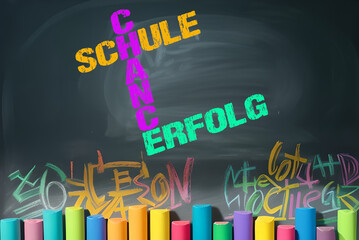 Schultafel und Worte Schule, Chance und Erfolg