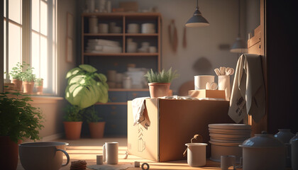 A Married Couple Unpacks and Settles into a Bright and Airy Apartment - ai generated
